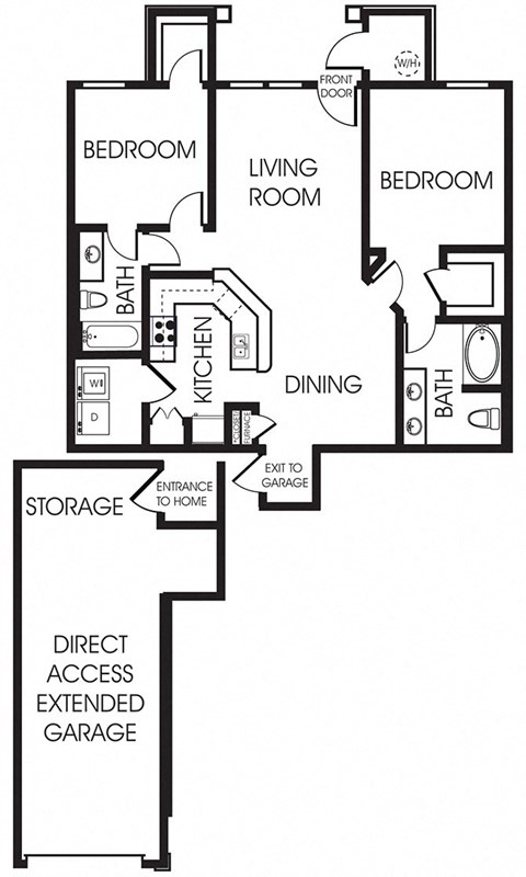 Floor plan for 2 beds, 2 baths, 1090 sqft